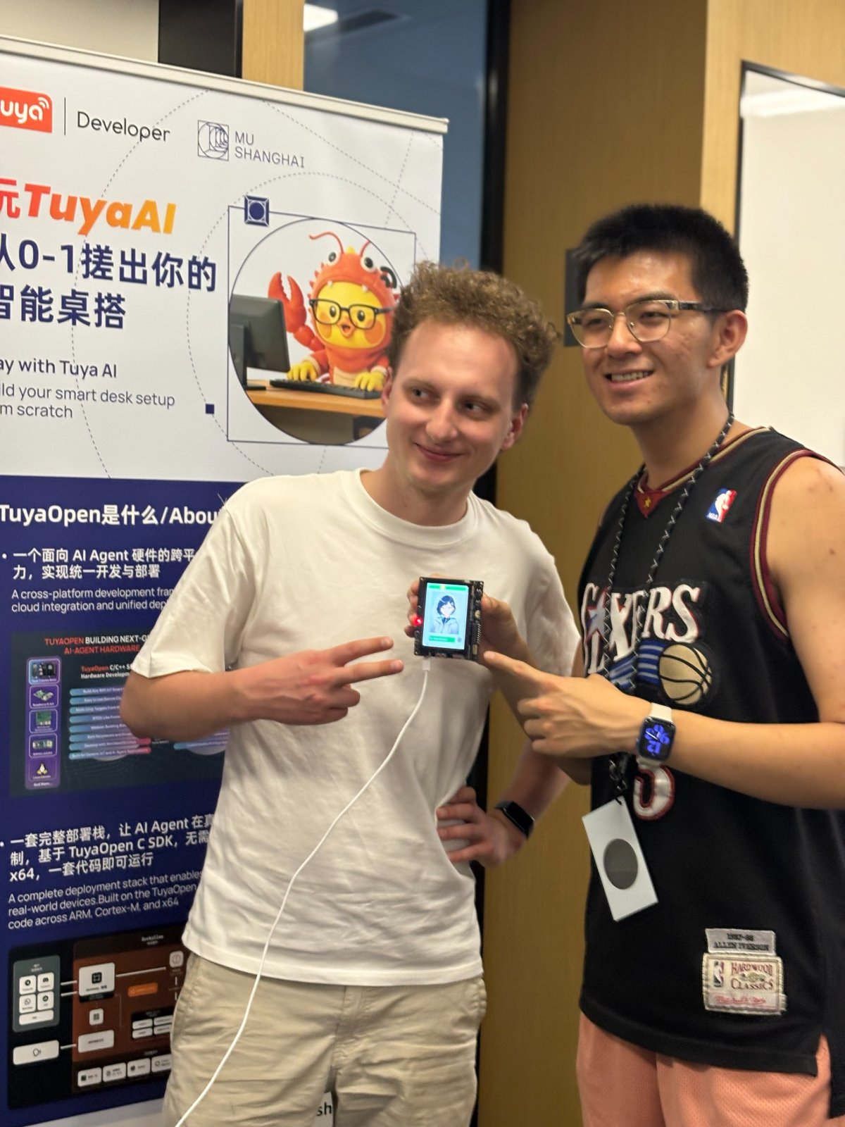 The founders with deployed hardware at the Tuya developer booth